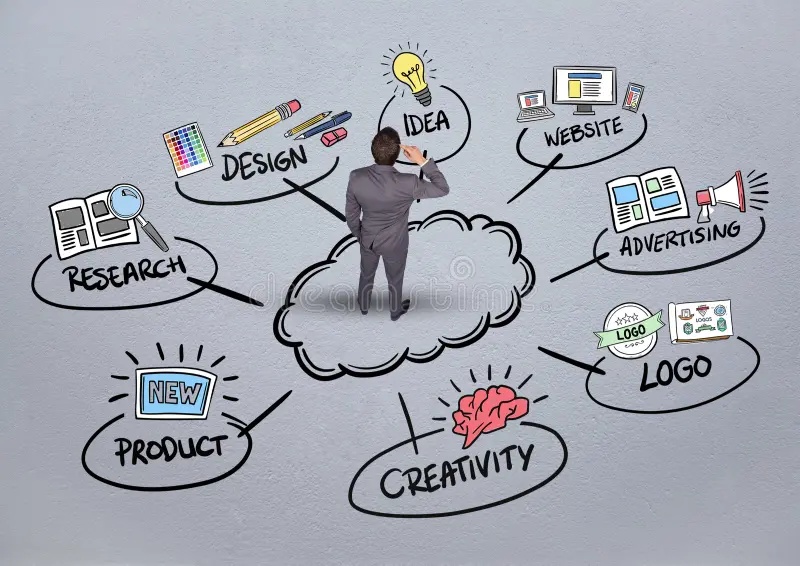 hombre de negocios que piensa sobre planes empresariales gráficos 87969521